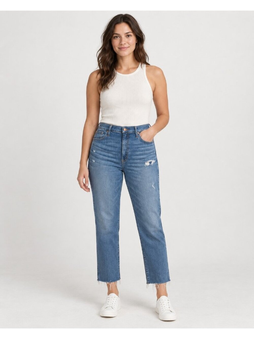 Madewell Stovepipe Jeans Women 35 Holburn Wash High Rise Distressed Raw Hem